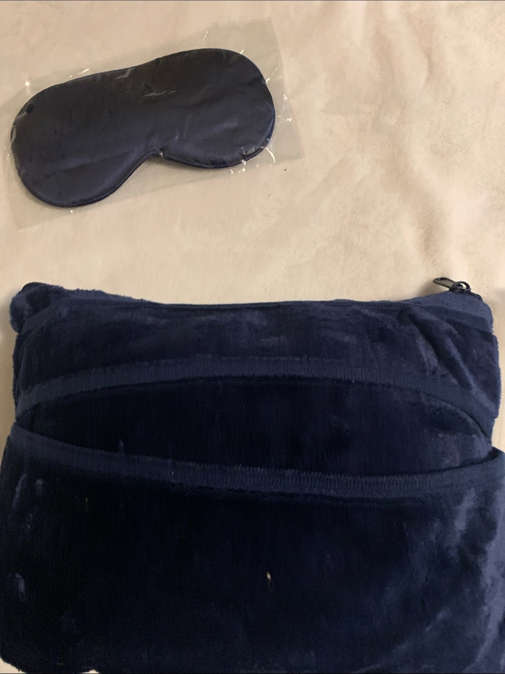 Navy Travel Eye Mask and Plush Travel Pouch Set